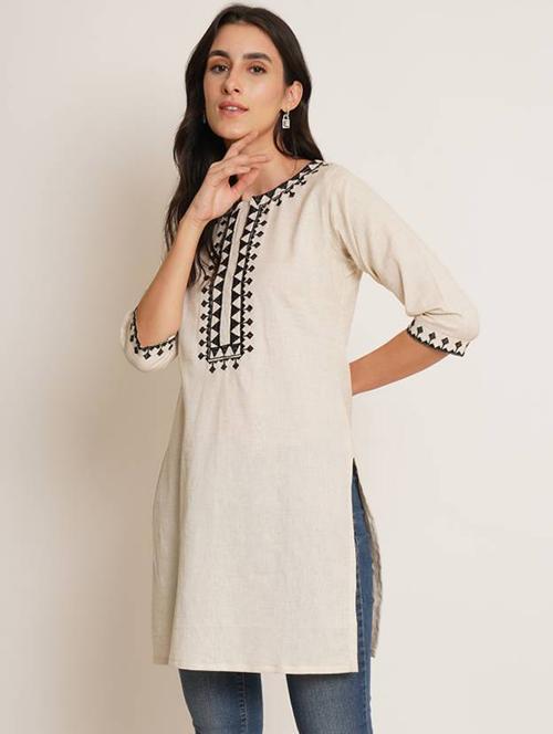 women's beige embroidered regular kurti - 20450460 - Very Small Image - 1