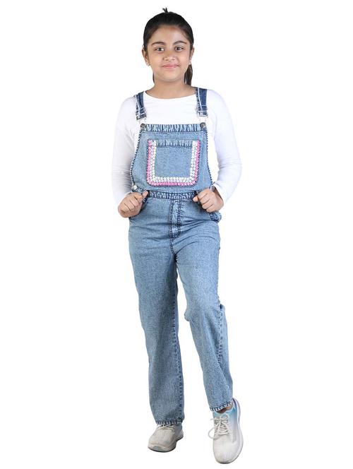 girls blue solid denim dungarees - 20450583 - Very Small Image - 1