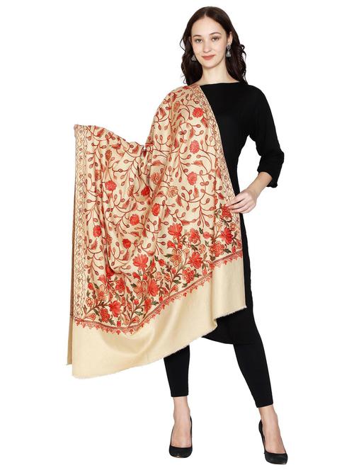 beige woolen self designed shawl - 20450657 - Very Small Image - 1