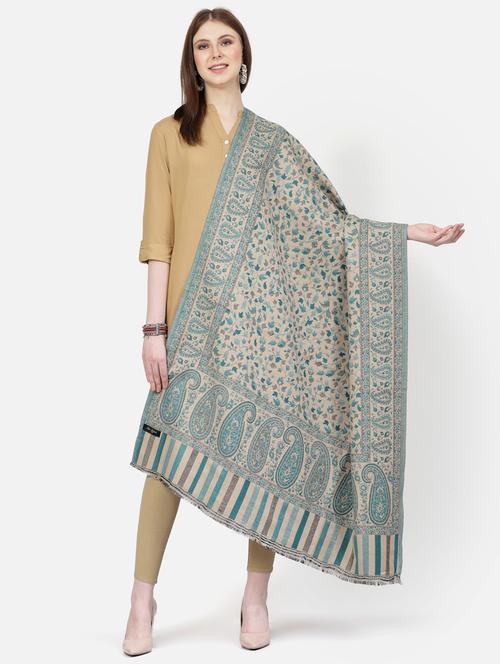 cream woolen self designed shawl - 20450679 - Very Small Image - 1
