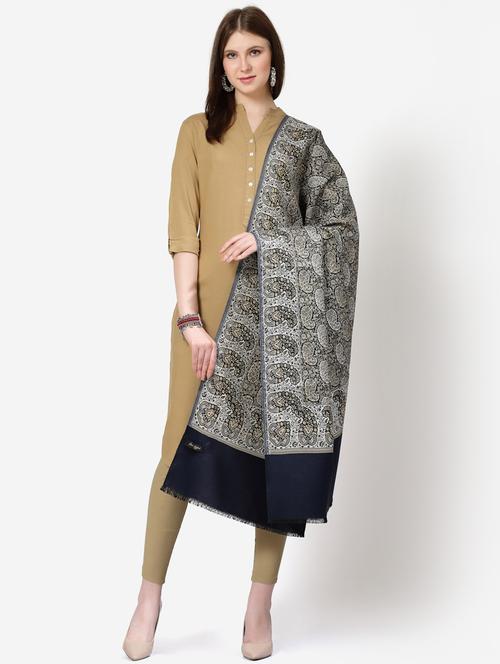 navy blue woolen paisley shawl - 20450687 - Very Small Image - 1