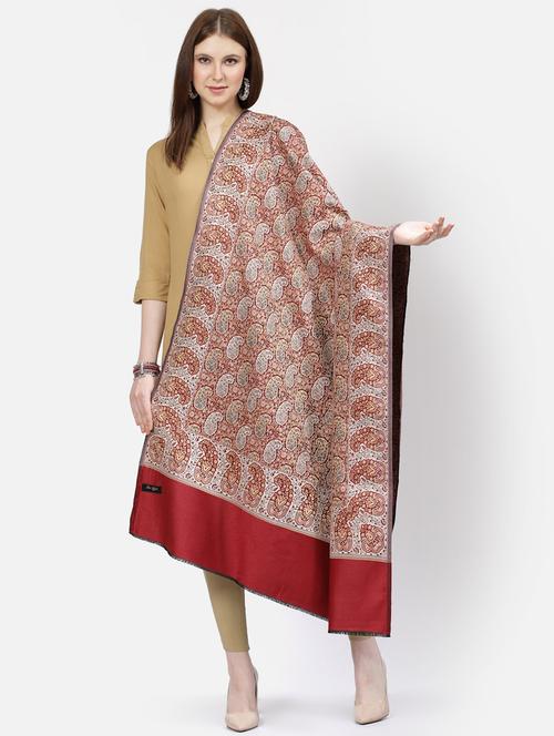 maroon woolen paisley shawl - 20450707 - Very Small Image - 1