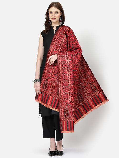 maroon woolen self designed shawl - 20450732 - Very Small Image - 1