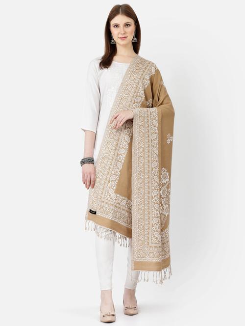 khaki wool self design shawl - 20450747 - Very Small Image - 1