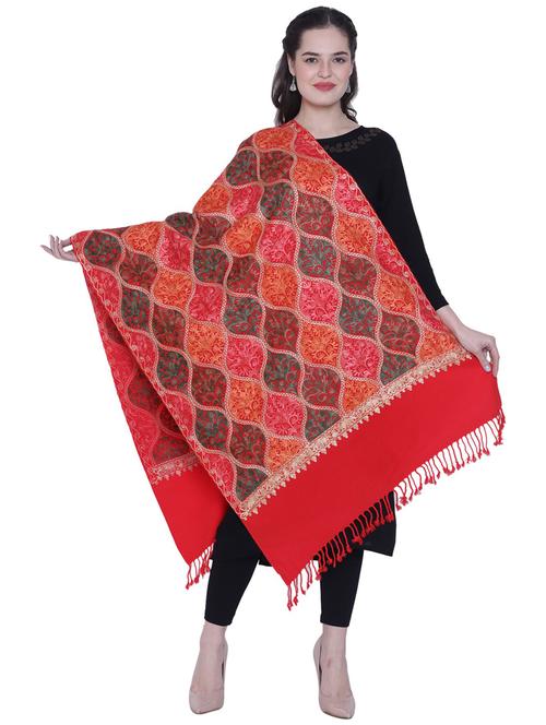 red wool embroidered shawl - 20450764 - Very Small Image - 1