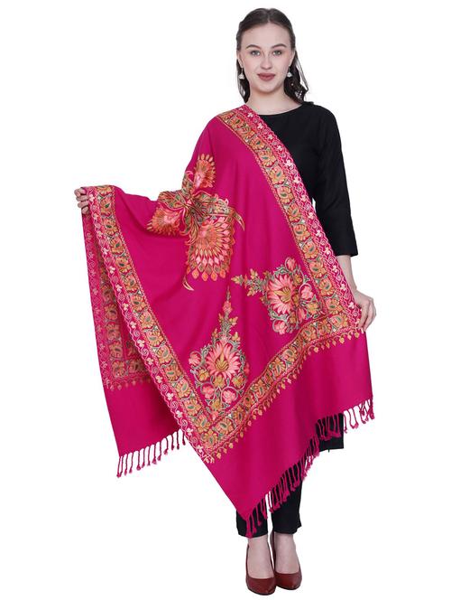 magenta wool embroidered shawl - 20450938 - Very Small Image - 1