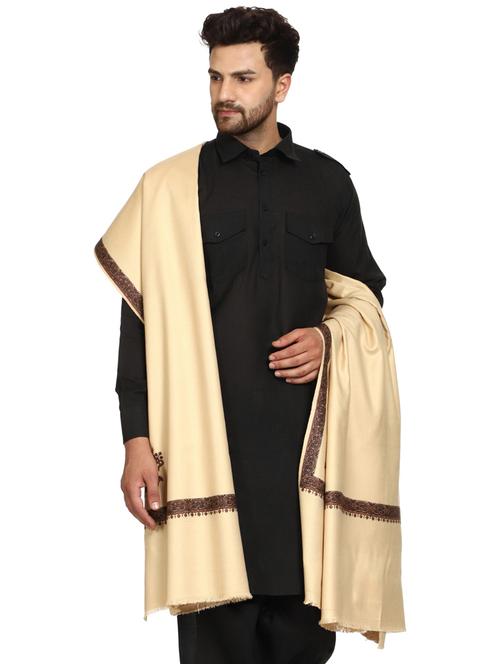 beige self design woolen shawl - 20451104 - Very Small Image - 1