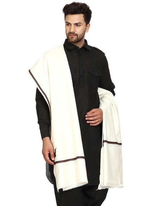men cream wool reversible shawl - 20451119 - Very Small Image - 1