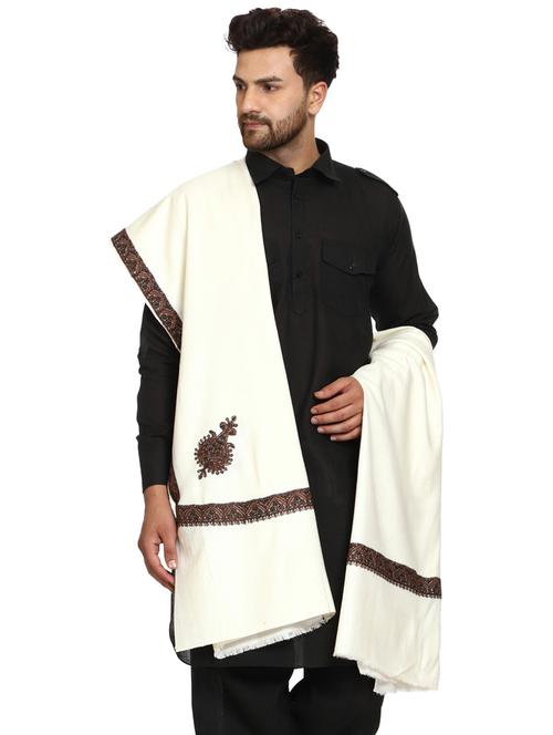 men cream wool reversible shawl - 20451156 - Very Small Image - 1