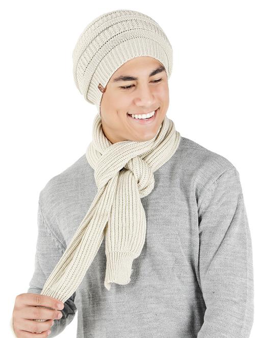 cream self design winter cap with muffler - 20451277 - Very Small Image - 1