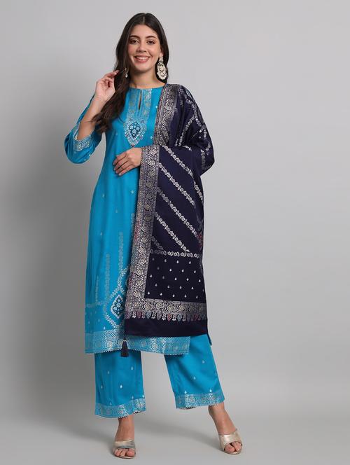 blue self design unstitched suit set - 20451516 - Very Small Image - 1