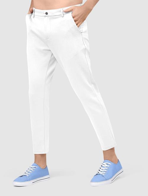 men's white flat front casual trouser - 20455121 - Very Small Image - 1