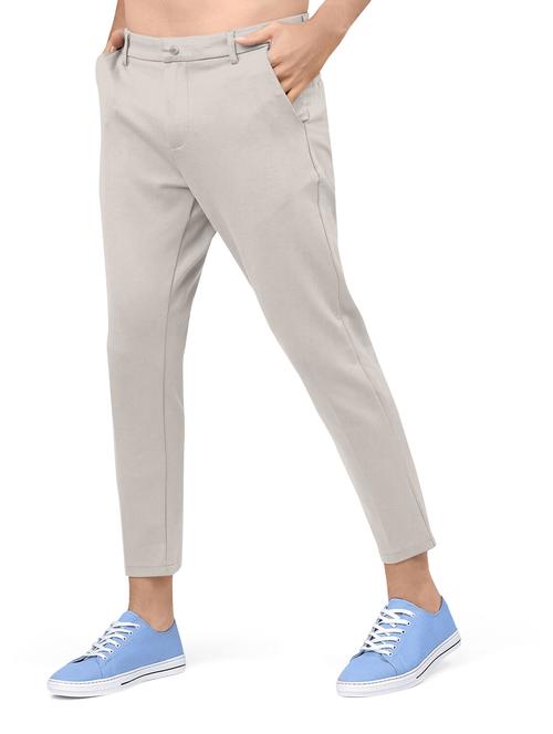 men's beige flat front casual trouser - 20455133 - Very Small Image - 1