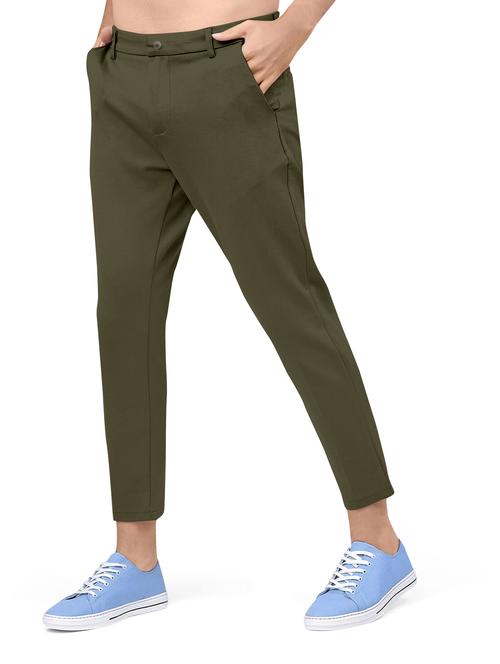 men's olive flat front casual trouser - 20455138 - Very Small Image - 1