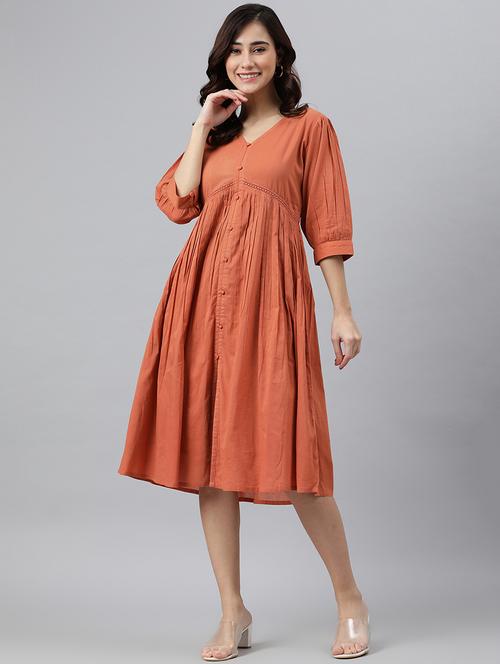 orange cotton fit & flare dress - 20455343 - Very Small Image - 1