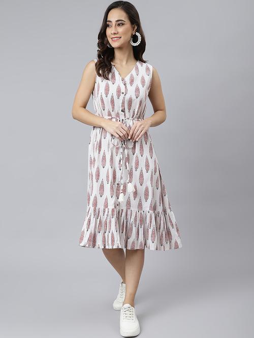 white cotton fit & flare dress - 20455345 - Very Small Image - 1