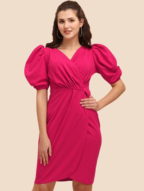 pink lycra blend wrap dress - 20455396 - Very Small Image - 1