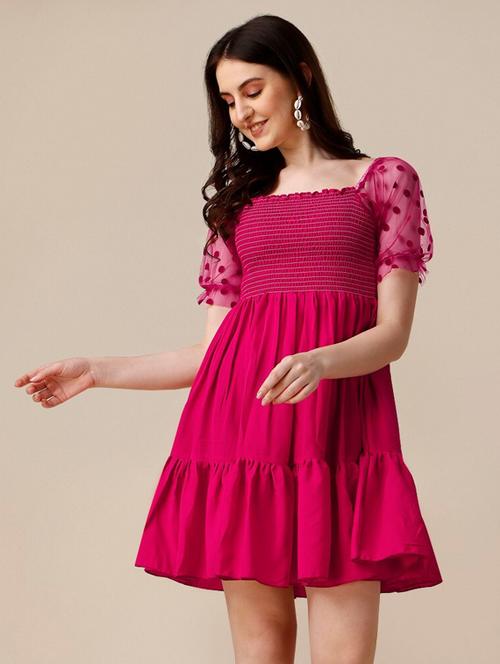 pink crepe fit & flare dress - 20455397 - Very Small Image - 1