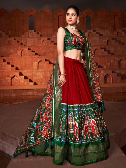patola printed flared lehenga with choli & dupatta - 20456013 - Very Small Image - 1