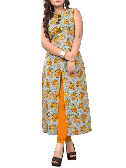 grey floral high slit kurta - 20456477 - Very Small Image - 1
