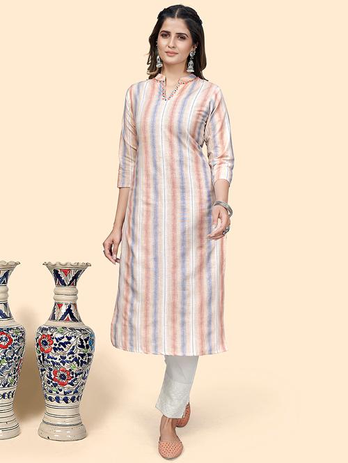 peach striped straight kurta - 20456519 - Very Small Image - 1