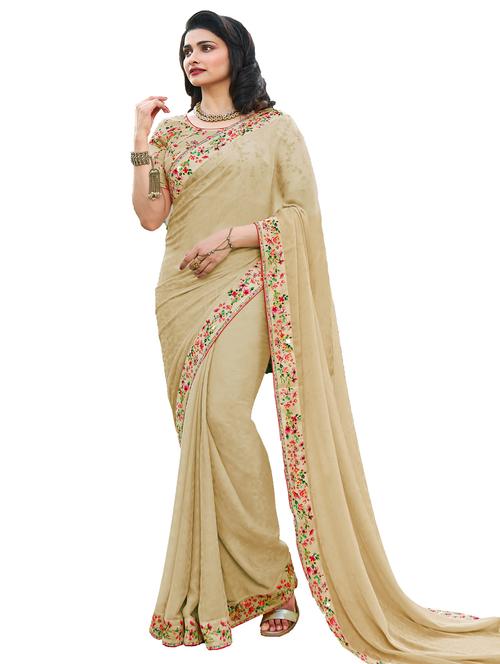 cream cotton blend bordered saree with blouse - 20456672 - Very Small Image - 1