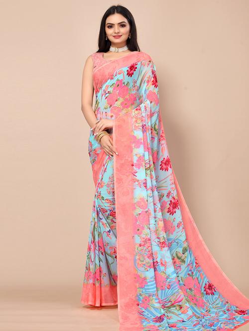 floral print saree - 20456700 - Very Small Image - 1