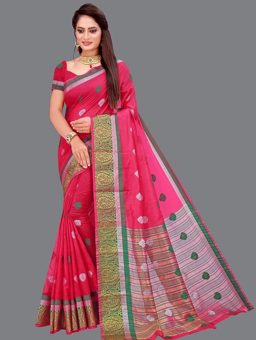 pink self design bordered saree - 20456723 - Very Small Image - 1