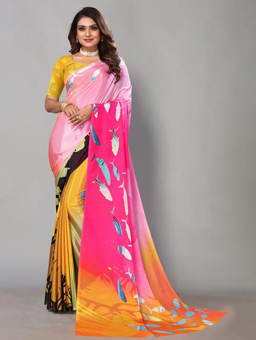 ethnic wear multi color printed saree with blouse - 20456845 - Very Small Image - 1