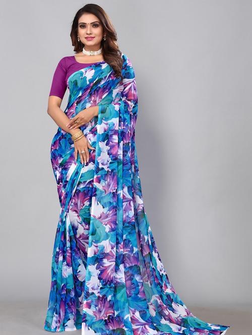 floral printed saree with blouse - 20456849 - Very Small Image - 1