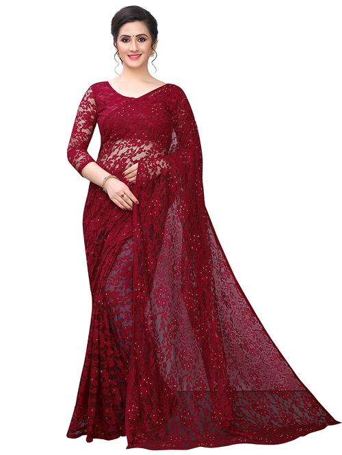 solid net saree with blouse - 20456948 - Very Small Image - 1