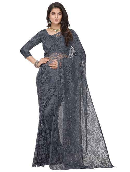 solid net saree with blouse - 20457152 - Very Small Image - 1