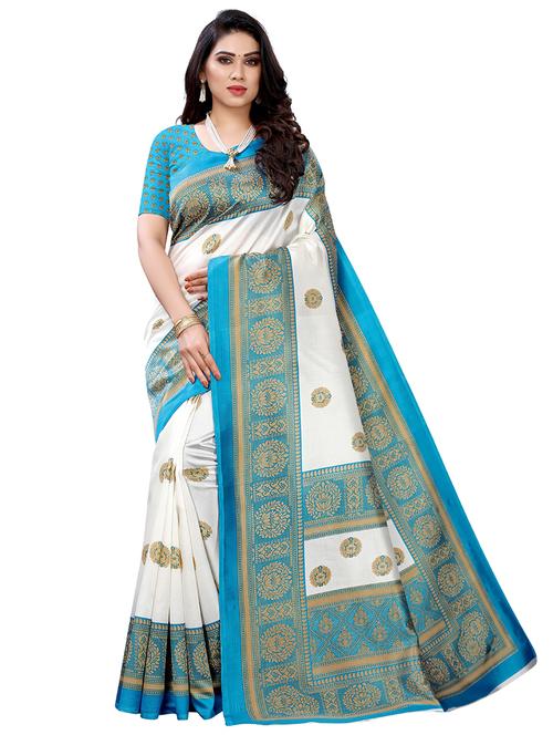 contrast bordered printed saree - 20457167 - Very Small Image - 1