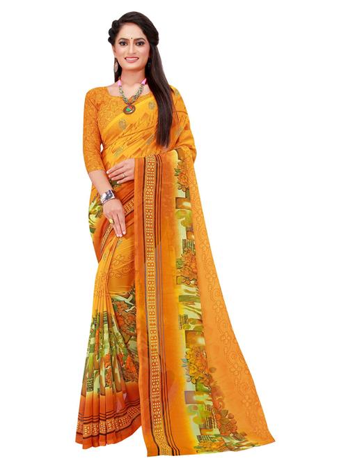 yellow printed saree - 20457188 - Very Small Image - 1