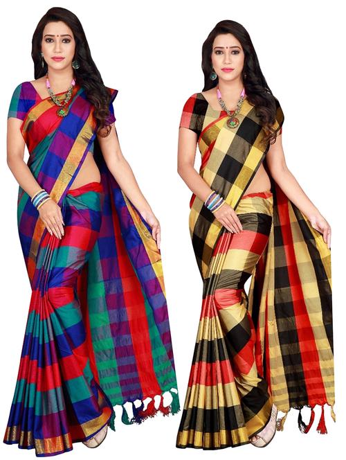 pack of 2 checkered chettinad saree - 20457210 - Very Small Image - 1