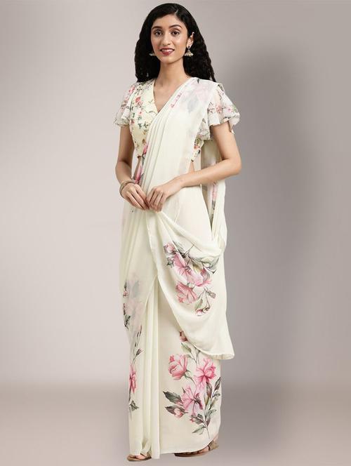 floral printed saree with blouse - 20457236 - Very Small Image - 1
