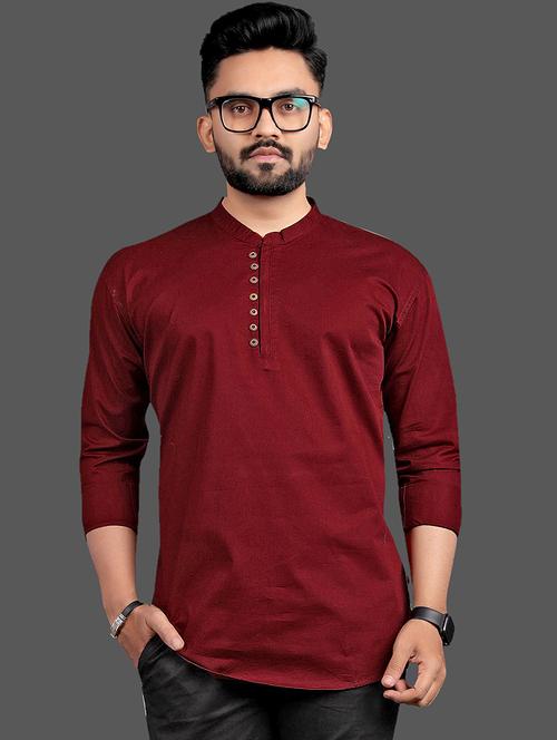 red cotton short kurta - 20457318 - Very Small Image - 1