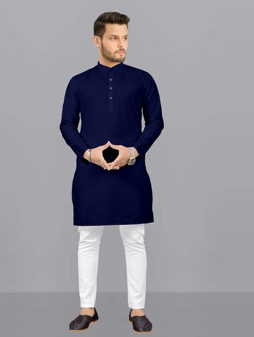 solids cotton blend long kurta - 20457334 - Very Small Image - 1