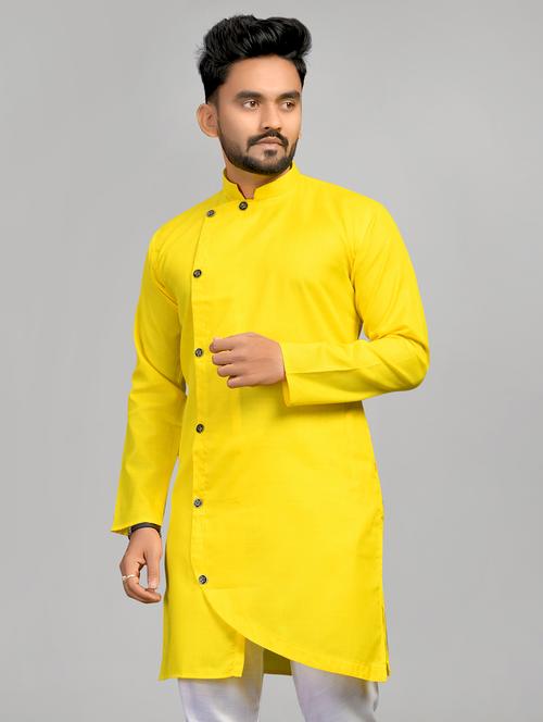 yellow solid asymmetric kurta - 20457368 - Very Small Image - 1