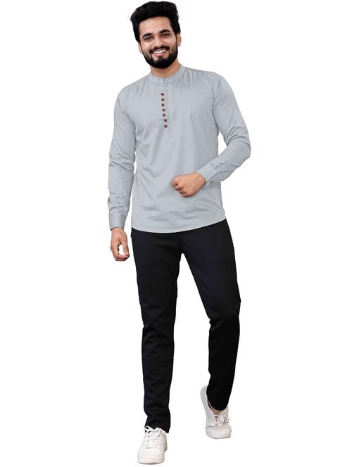mandarin neck solid short kurta - 20457437 - Very Small Image - 1