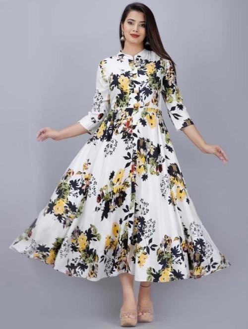 floral printed flared ethnic dress - 20457990 - Very Small Image - 1