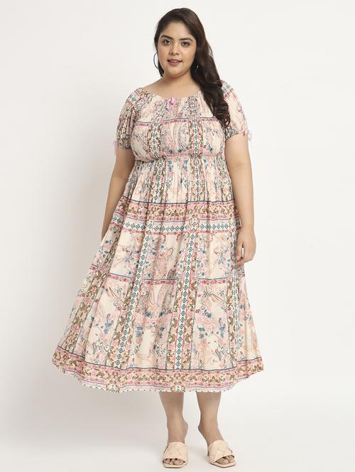 optic white printed fit & flare dress - 20458084 - Very Small Image - 1