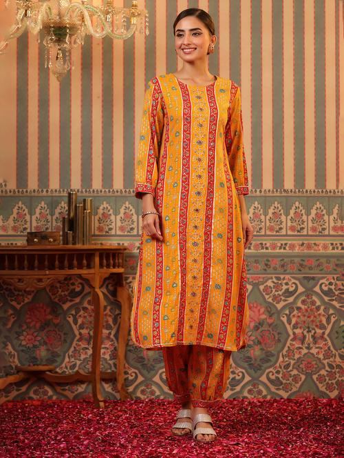 yellow long sleeve kurta salwar set - 20458180 - Very Small Image - 1