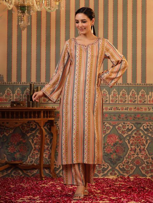 multi colored long sleeve kurta pant set - 20458188 - Very Small Image - 1