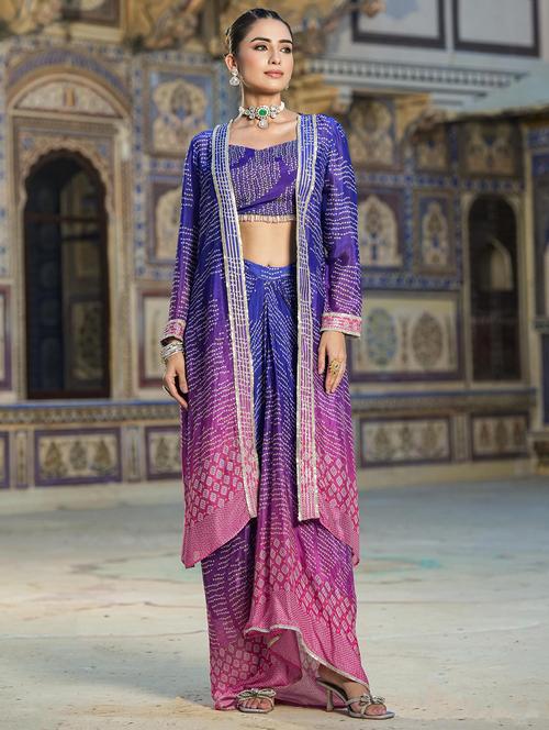 women blue bandahni print fusion sets - 20458200 - Very Small Image - 1