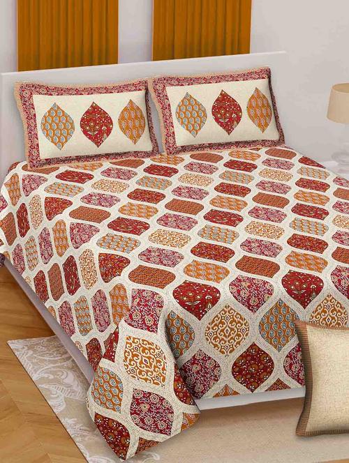 texstylers cotton multicolor jaipuri ajrak print 90 x 108 inches queen size bedsheet with 2 pillow covers - 20458263 - Very Small Image - 1