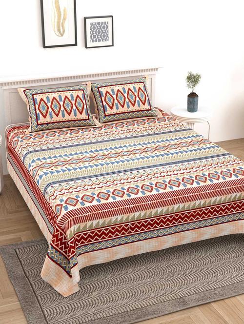 texstylers cotton multicolor jaipuri abstract print 100 x 108 inches king size bedsheet with 2 pillow covers - 20458284 - Very Small Image - 1