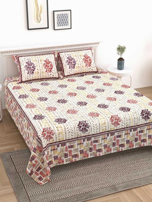 texstylers cotton multicolor jaipuri abstract print 100 x 108 inches king size bedsheet with 2 pillow covers - 20458291 - Very Small Image - 1
