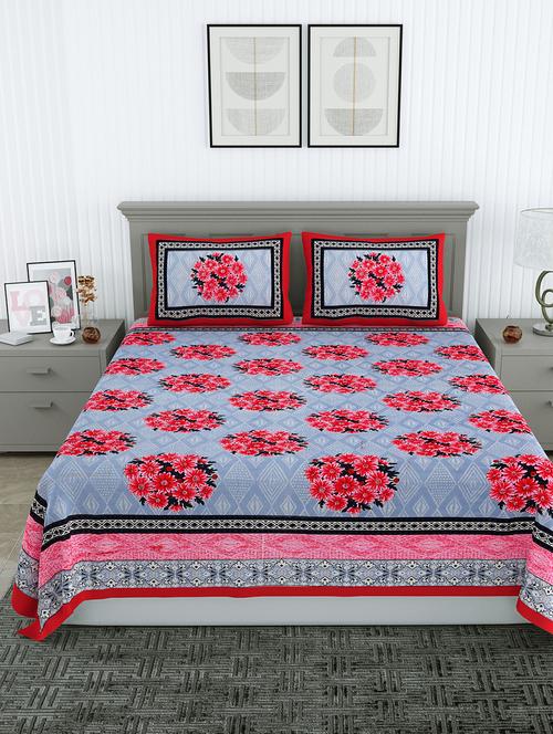 floral print queen size bedsheet with two pillow covers - 20458692 - Very Small Image - 1