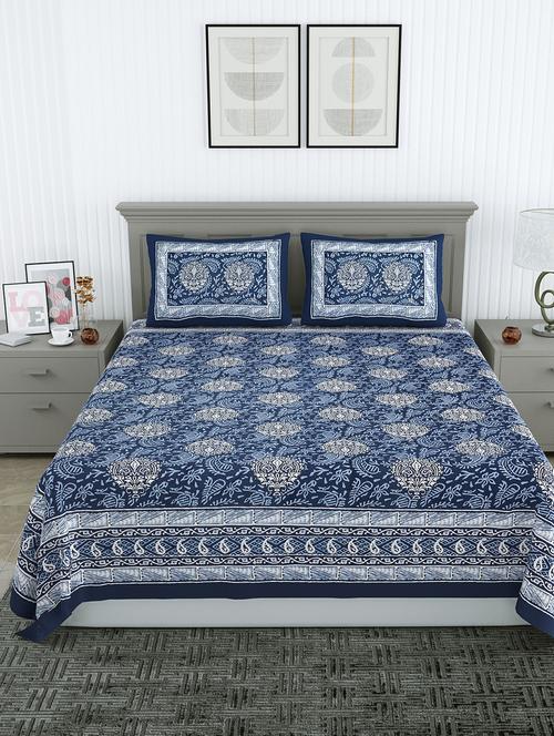jaipuri hand printed double bedsheet with two pillow covers - 20458719 - Very Small Image - 1